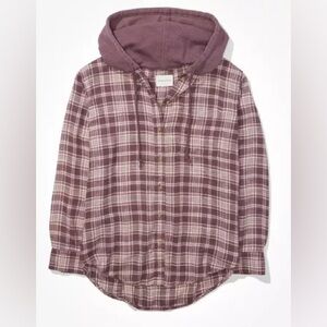 American Eagle Outfitters oversized Plaid Hooded Button Up Flannel Shirt